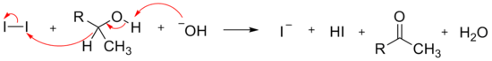 exemple d'oxydation d'alcool secondaire par action du diiode en milieu basique
